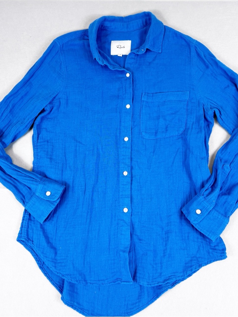 XS Rails Ellis 100% ORGANIC COTTON Women's Button-Up Linen Shirt in Bright Blue